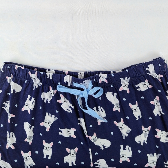 Pillow Talk Frenchies Hearts Print PJ Set Tank Top Crop Pants Navy White L NWT - Picture 10 of 11
